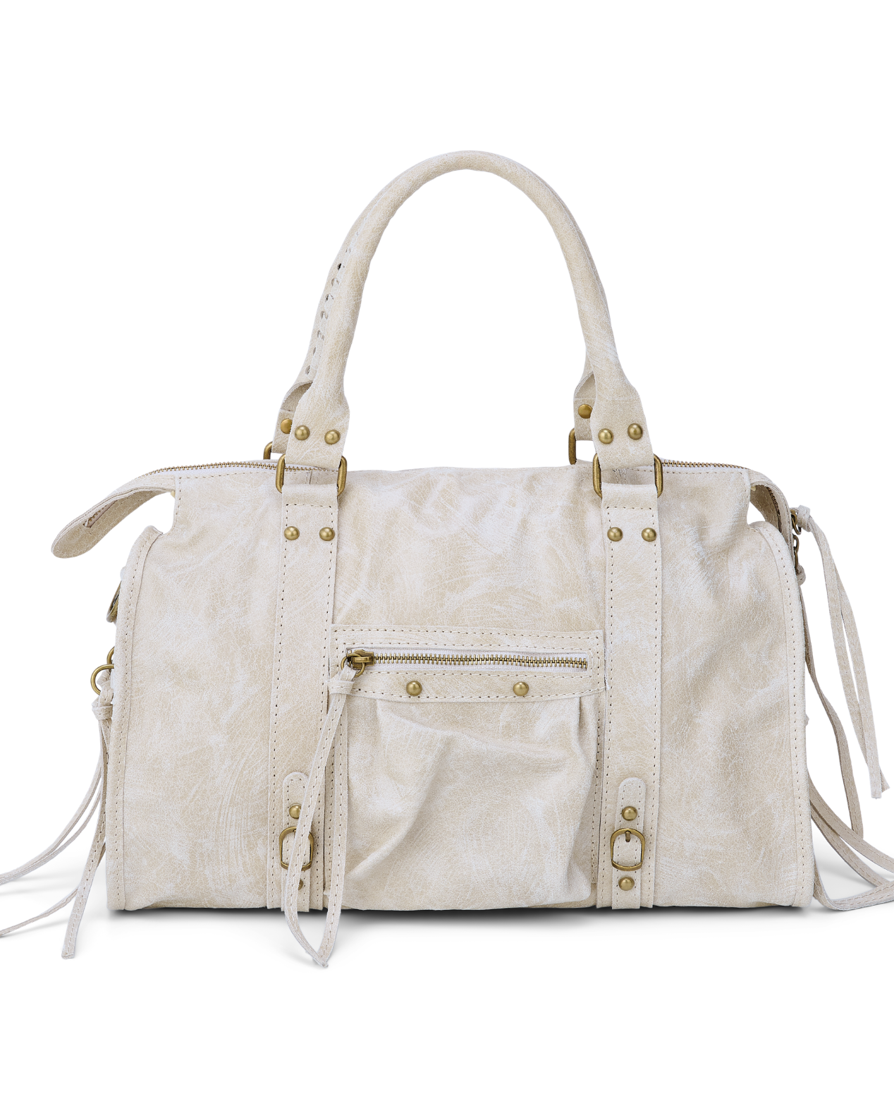 Beige - White handbag with gold accents on a white background