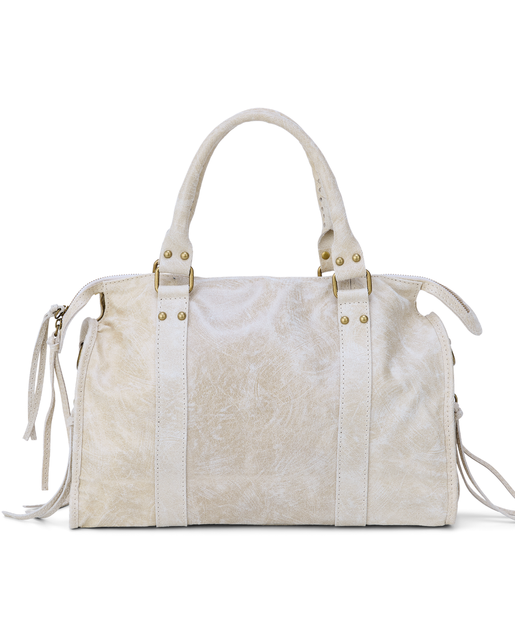 Beige - White handbag with gold accents on a white background