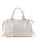 Beige - White handbag with gold accents on a white background