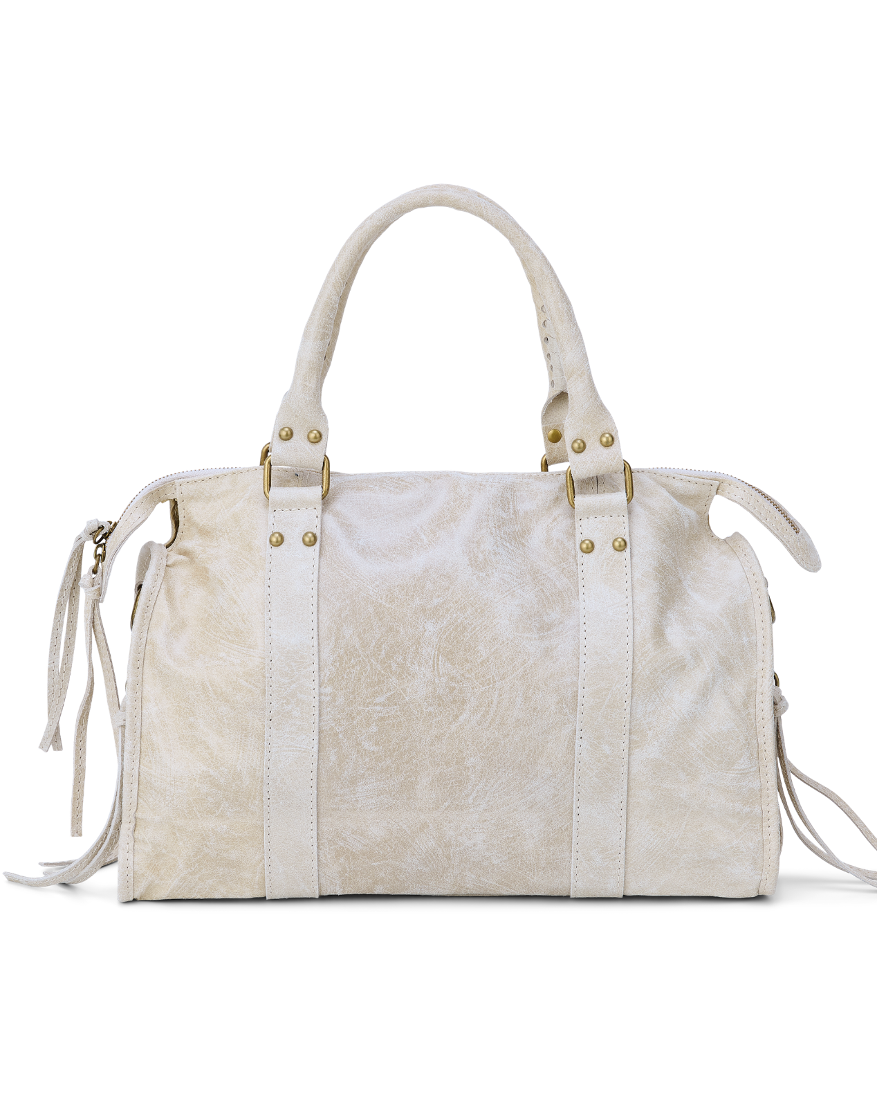 Beige - White handbag with gold accents on a white background
